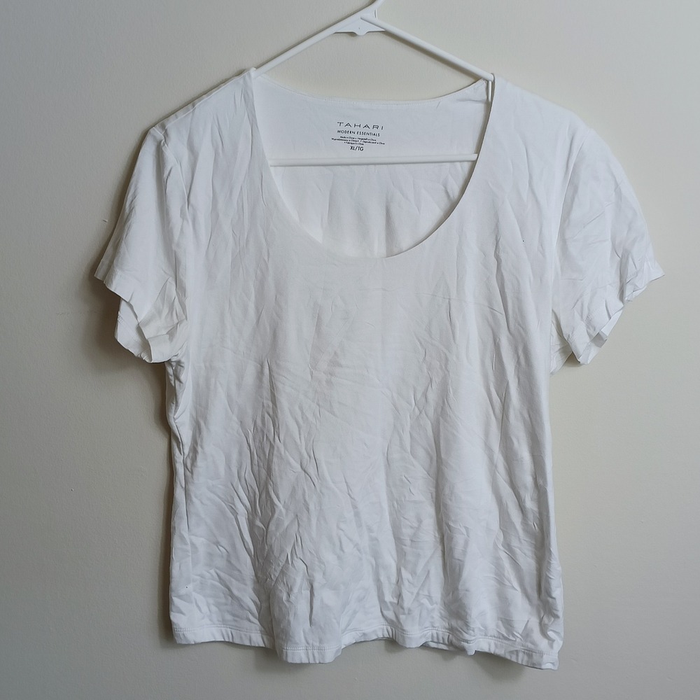 Tahari Scoop Neck Tee Womens XL White Excellent Cotton Modal Stretch Basic Top